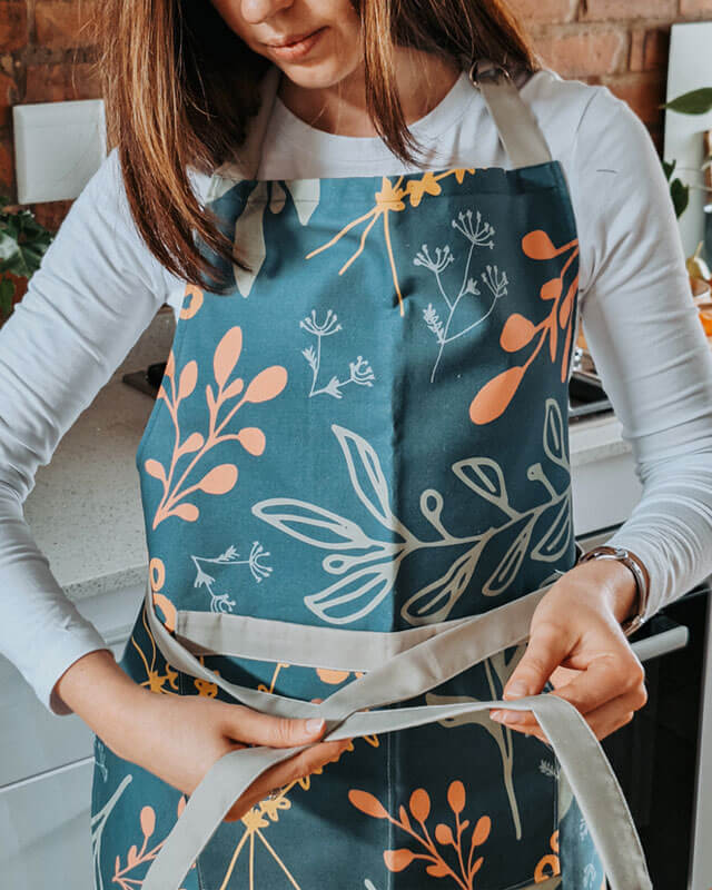 Doodle Garden Apron Front View Tie