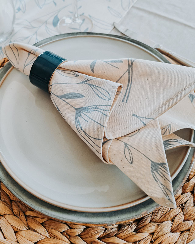 French Countryside Blossoms Napkin in Beige & Blue