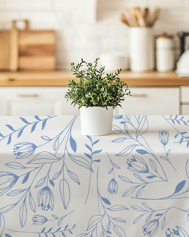 French Countryside Blossoms Beige & Blue Tablecloth