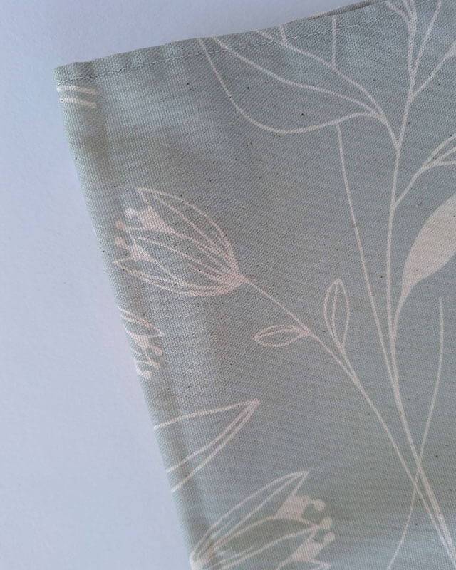 French Countryside Blossoms Dove Blue Tea Towel on white background close-up